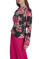 Women's Long Sleeve Cowl Neck Floral Blouse