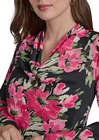 Women's Long Sleeve Cowl Neck Floral Blouse