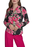 Women's Long Sleeve Cowl Neck Floral Blouse