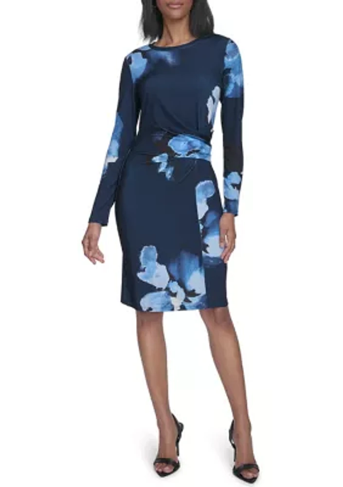 3/4 Sleeve Floral Jersey Dress