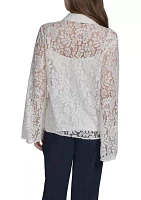 Women's Long Sleeve Flare Button Front Lace Blouse