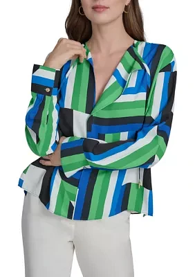 Women's Long Sleeve Geometric Print Blouse