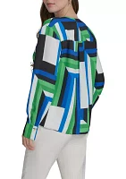 Women's Long Sleeve Geometric Print Blouse