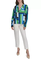 Women's Long Sleeve Geometric Print Blouse