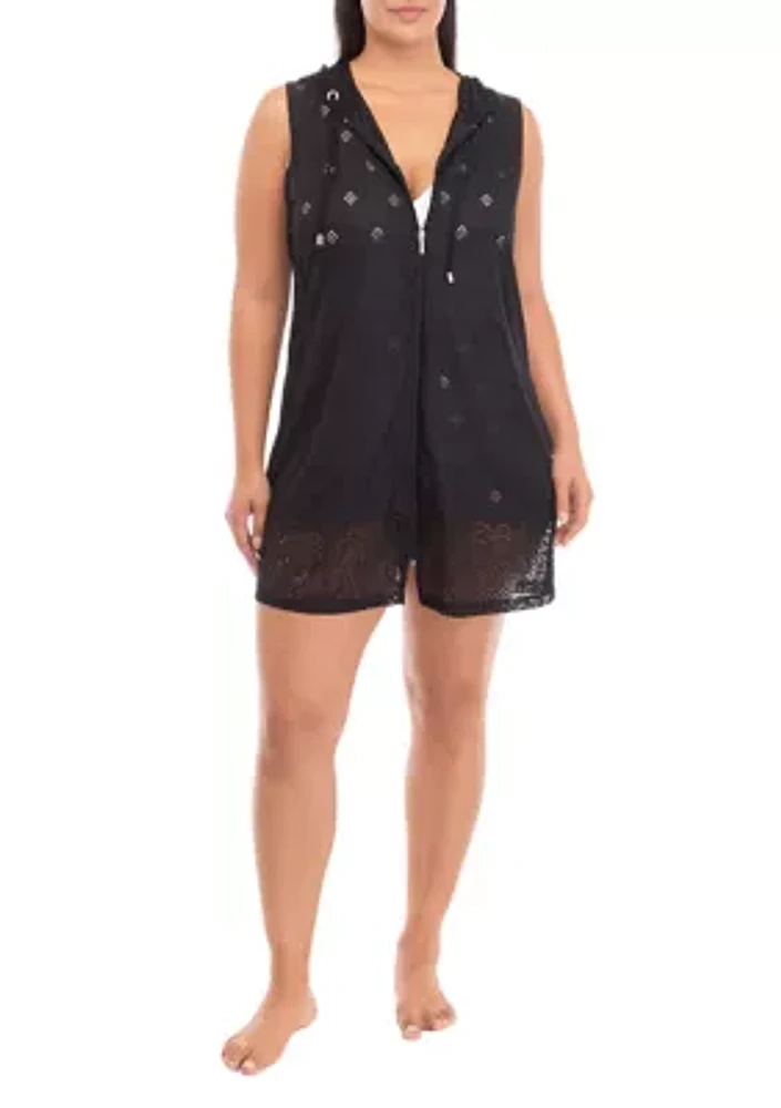 Plus Sleeveless Laser Cut Swim Cover Up