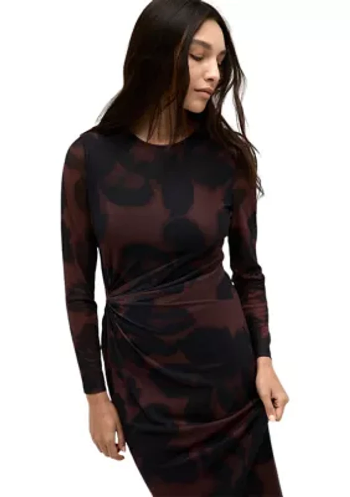 Women's Smudge Printed Mesh Midi Dress