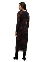 Women's Smudge Printed Mesh Midi Dress