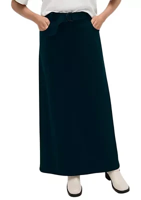 Women's Vegan Suede Fly Front Belted Maxi Skirt