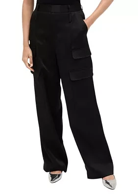 Women's Wide Leg Cargo Satin Pants