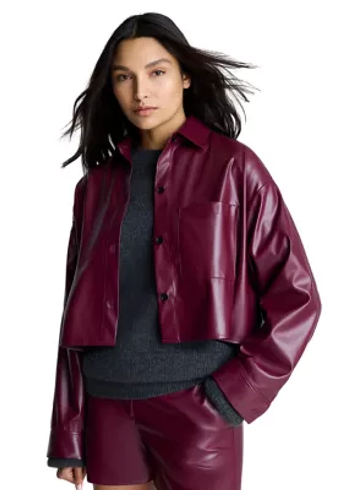 Women's Vegan Leather Button Front Jacket