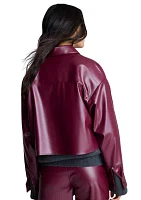 Women's Vegan Leather Button Front Jacket