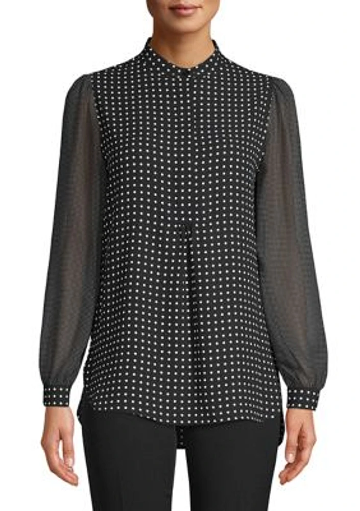 Women's Long Sleeve Mini Dot Blouse