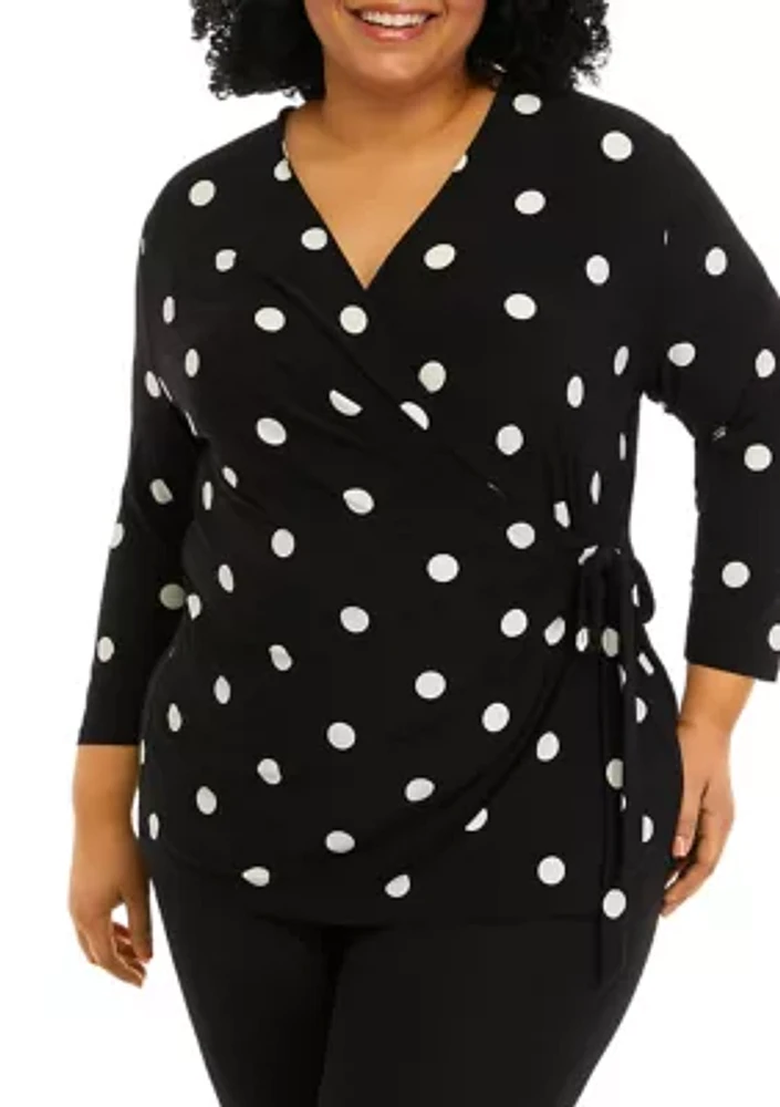 Plus Printed 3/4 Sleeve Wrap Top