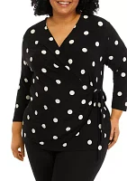 Plus Printed 3/4 Sleeve Wrap Top