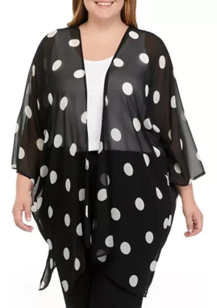 Plus Size Dot Print Sheer Cardigan 