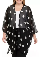 Plus Size Dot Print Sheer Cardigan 