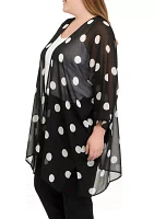 Plus Size Dot Print Sheer Cardigan 