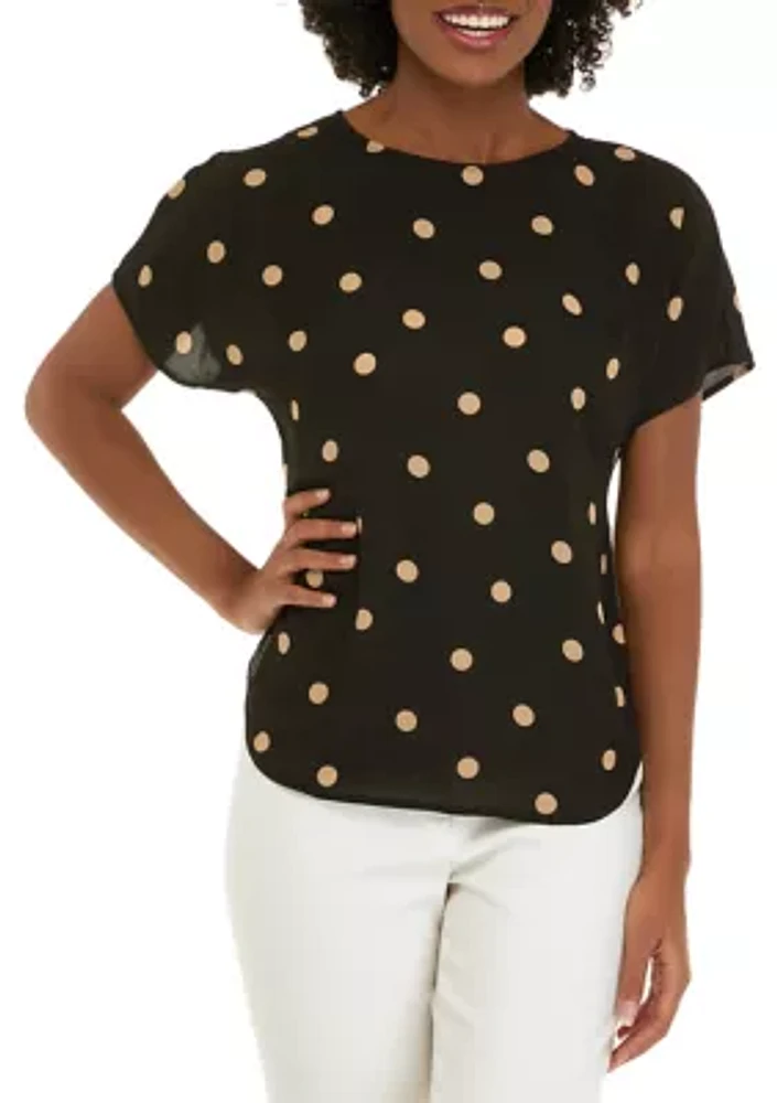 Women's Large Dot Printed Boat Neck Blouse