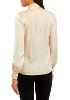 Women's Long Sleeve Tie Neck Blouse with Cuffs