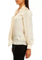 Women's Long Sleeve Tie Neck Blouse with Cuffs