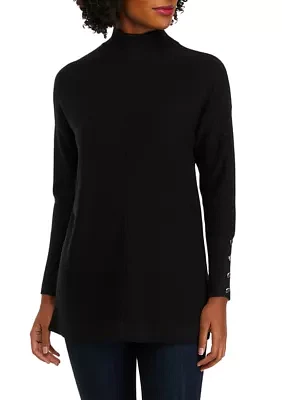 Women's Mock Neck Sweater with Button Details