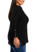 Plus Drop Shoulder Sweater with Buttons