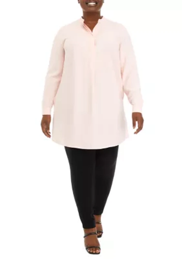 Plus Long Sleeve Popover Blouse