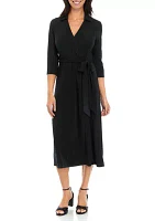 Women's Collared Wrap Midi Dress