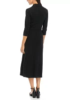 Women's Collared Wrap Midi Dress