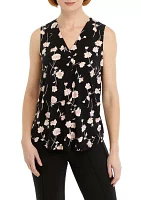 Women's Sleeveless Printed Pleated Front Blouse