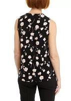 Women's Sleeveless Printed Pleated Front Blouse