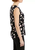 Women's Sleeveless Printed Pleated Front Blouse