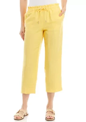 Women's Drawstring Cropped Wide Leg Linen Pants