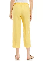 Women's Drawstring Cropped Wide Leg Linen Pants