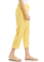 Women's Drawstring Cropped Wide Leg Linen Pants