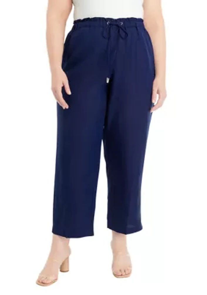 Plus Pull On Drawstring Wide Leg Cropped Pants