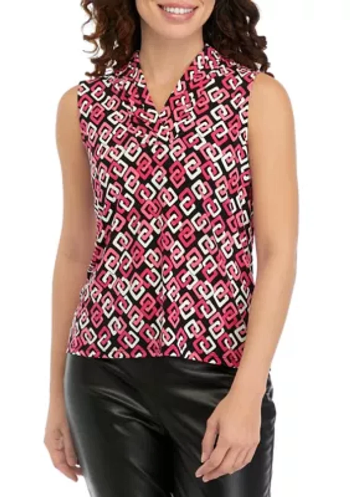 Petite Printed Triple Pleat Top