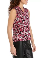 Petite Printed Triple Pleat Top