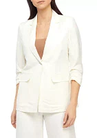 Women's One Button Scrunch Sleeve Linen Jacket