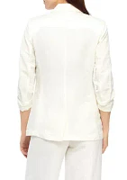 Women's One Button Scrunch Sleeve Linen Jacket