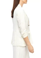 Women's One Button Scrunch Sleeve Linen Jacket