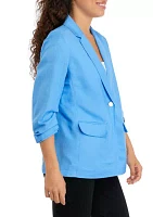 Petite Linen One Button Notch Collar with Scrunch Sleeve Jacket