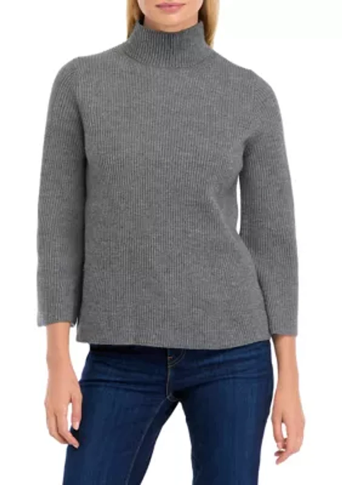 Petite Mock Neck Ribbed Directional Stitch Sweater