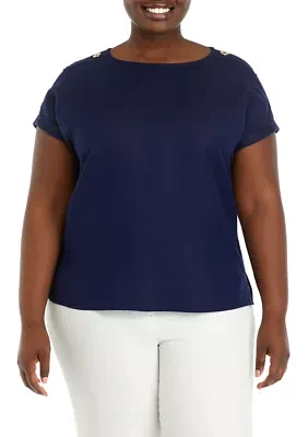 Plus Short Sleeve Button Detail Blouse