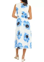 Women's Printed Midi Dress with Attached Sash