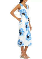 Women's Printed Midi Dress with Attached Sash