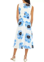 Petite Printed Midi Dress with Attached Sash