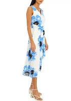 Petite Printed Midi Dress with Attached Sash