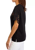 Women's Harmony Knit Short Sleeve Lace Appliqué Top