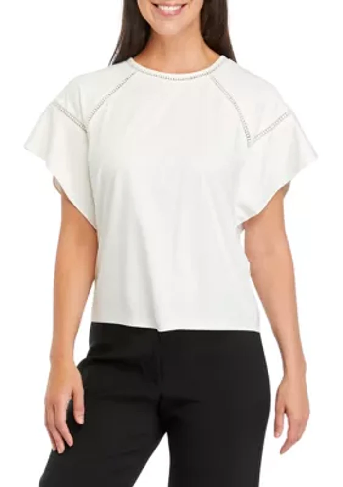 Women's Harmony Knit Eyelet Lace Trim T-Shirt